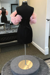 Black Corset Tight Short Homecoming Dress with Puff Sleeves